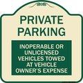 Signmission Private Parking Inoperable or Unlicensed Vehicles Towed at Vehicle Owners Expense, TG-1818-23256 A-DES-TG-1818-23256